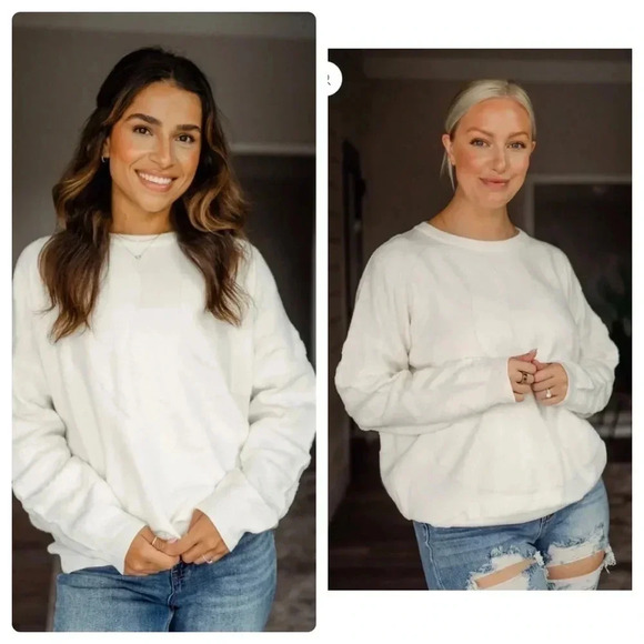 ALISON ANDREWS* Women's Crew Neck Faux Fur High-low Cream Lined Sweatshirt Sz XL - Picture 1 of 9